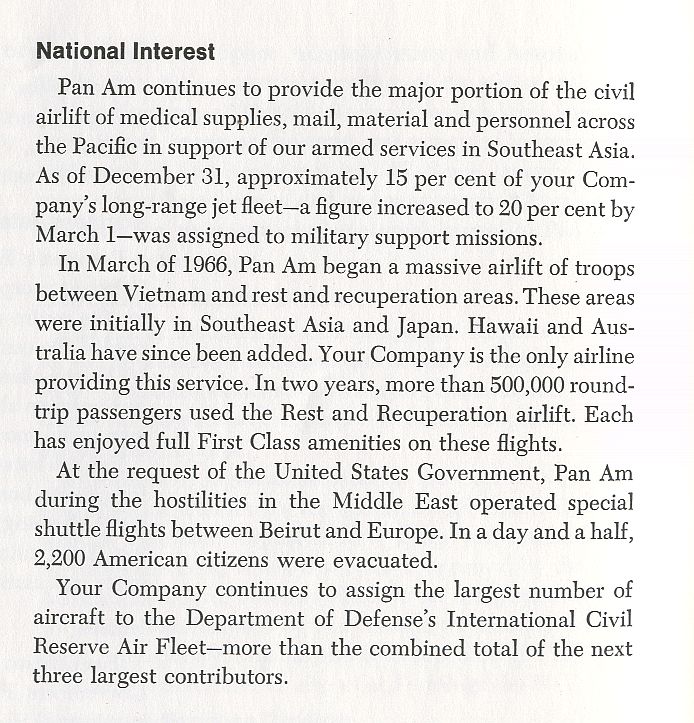 1967 Annual Report company statement on Vietnam Airlift